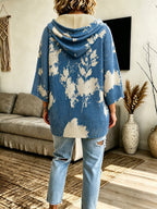 Women's Relaxed Floral Knit Hooded Poncho Jumper
