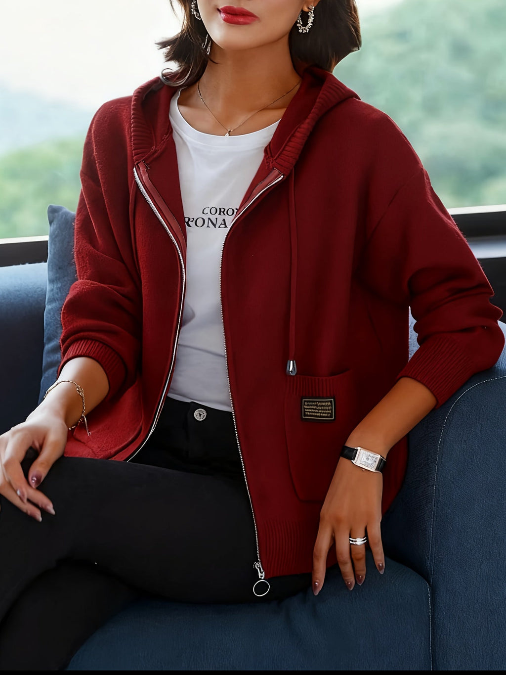 Women's Relaxed Full-Zip Knit Hoodie Cardigan