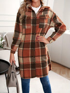 Women's Country Check Long Coat with Chest Pockets