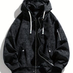 Women's Relaxed Drawstring Hood Jacket with Sleeve Pocket - Black