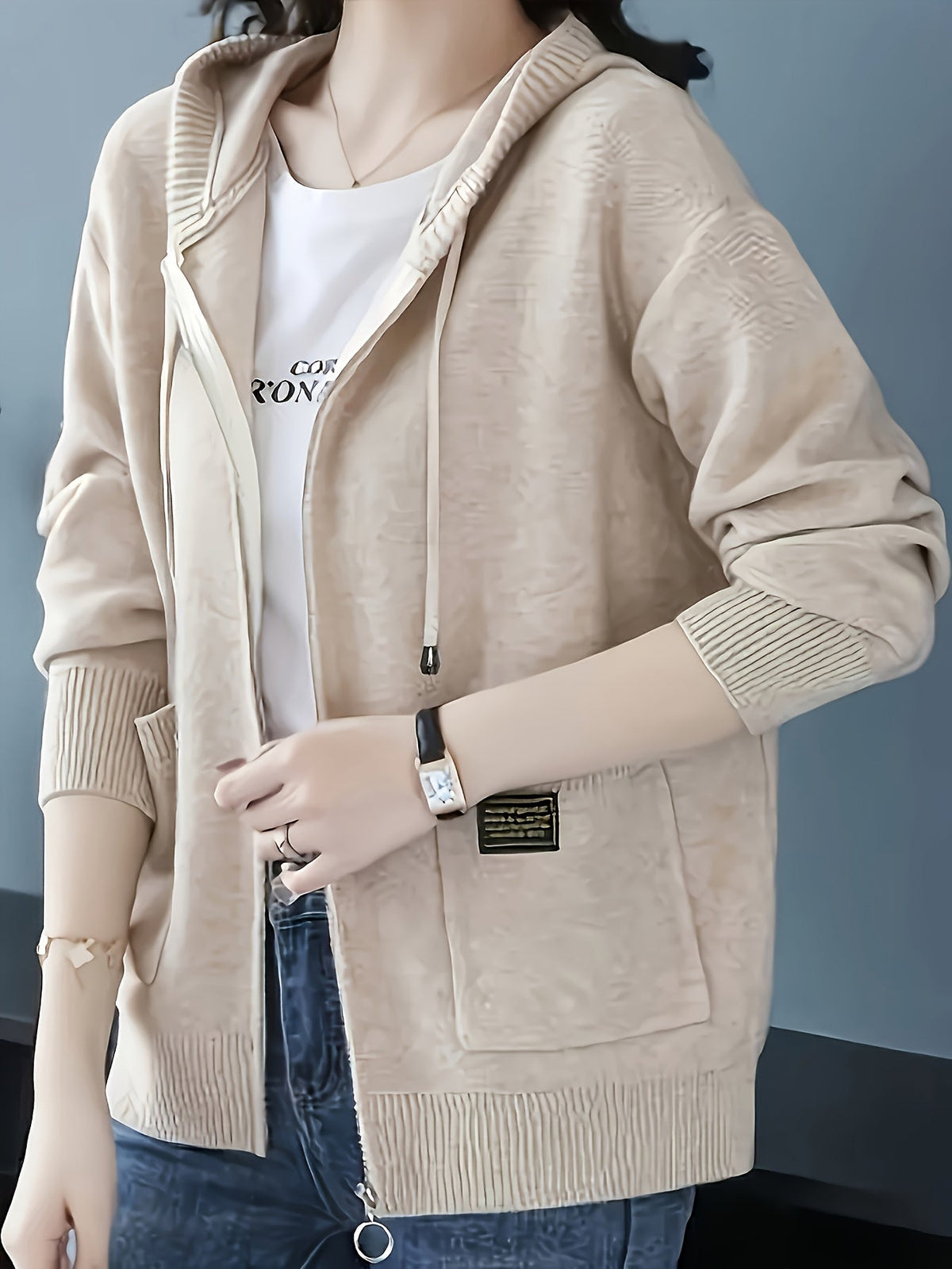 Women's Relaxed Full-Zip Knit Hoodie Cardigan