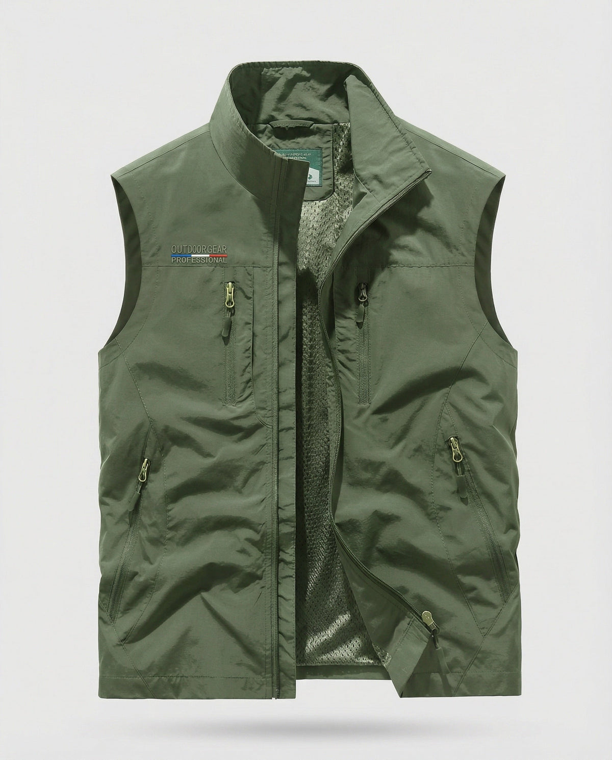 Men's Sleeveless Utility Gilet with Four Zipped Pockets – Army Green