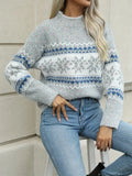 Women's Soft Textured Fair Isle Pullover Jumper - Light Grey