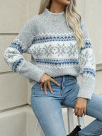 Women's Soft Textured Fair Isle Pullover Jumper - Light Grey
