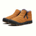 Men's Quilted Ankle Snow Boots with Warm Lining and Grip Sole - Brown