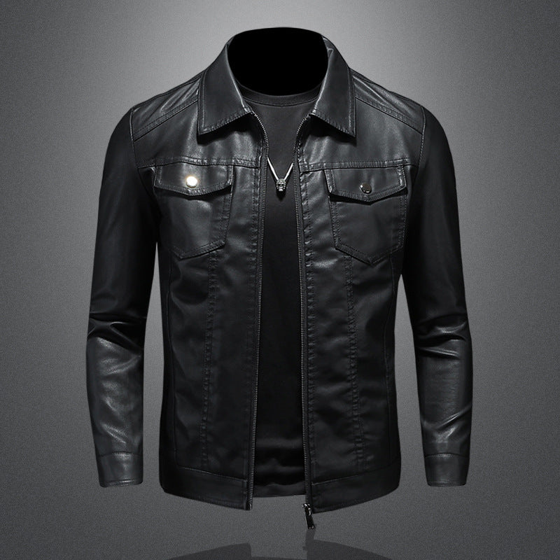 Men's Vintage Leather Jacket with Classic Everyday Cut – Black