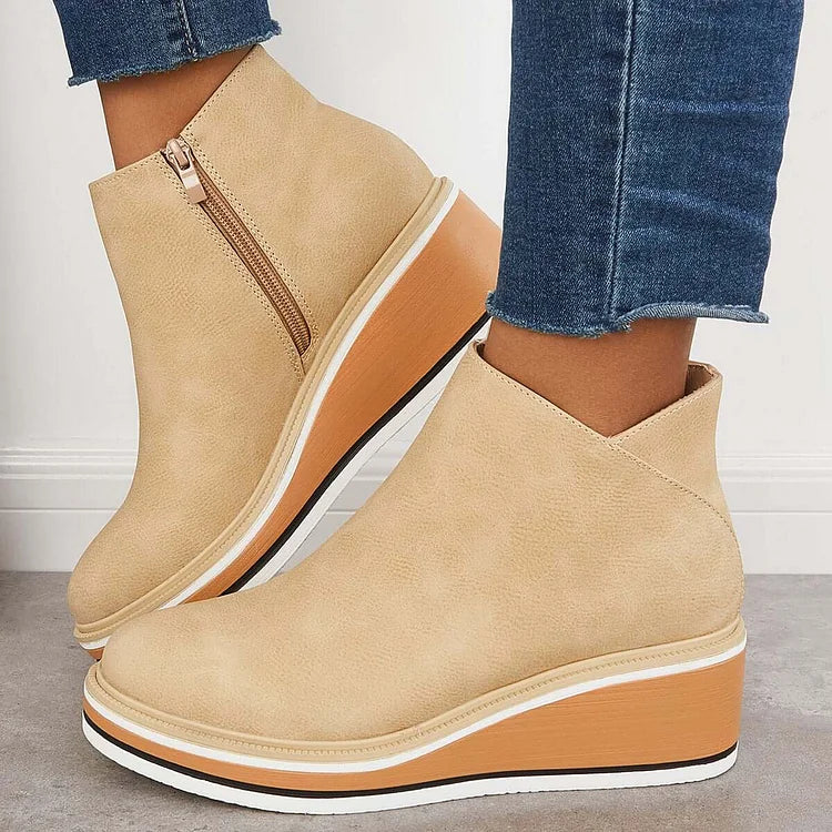 Women's Cushioned Platform Round Toe Ankle Boots