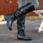 Women's Round Toe Knee-High Boots with Relaxed Drape