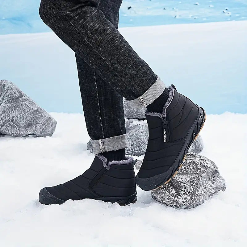 Men's Quilted Ankle Snow Boots with Warm Lining and Grip Sole