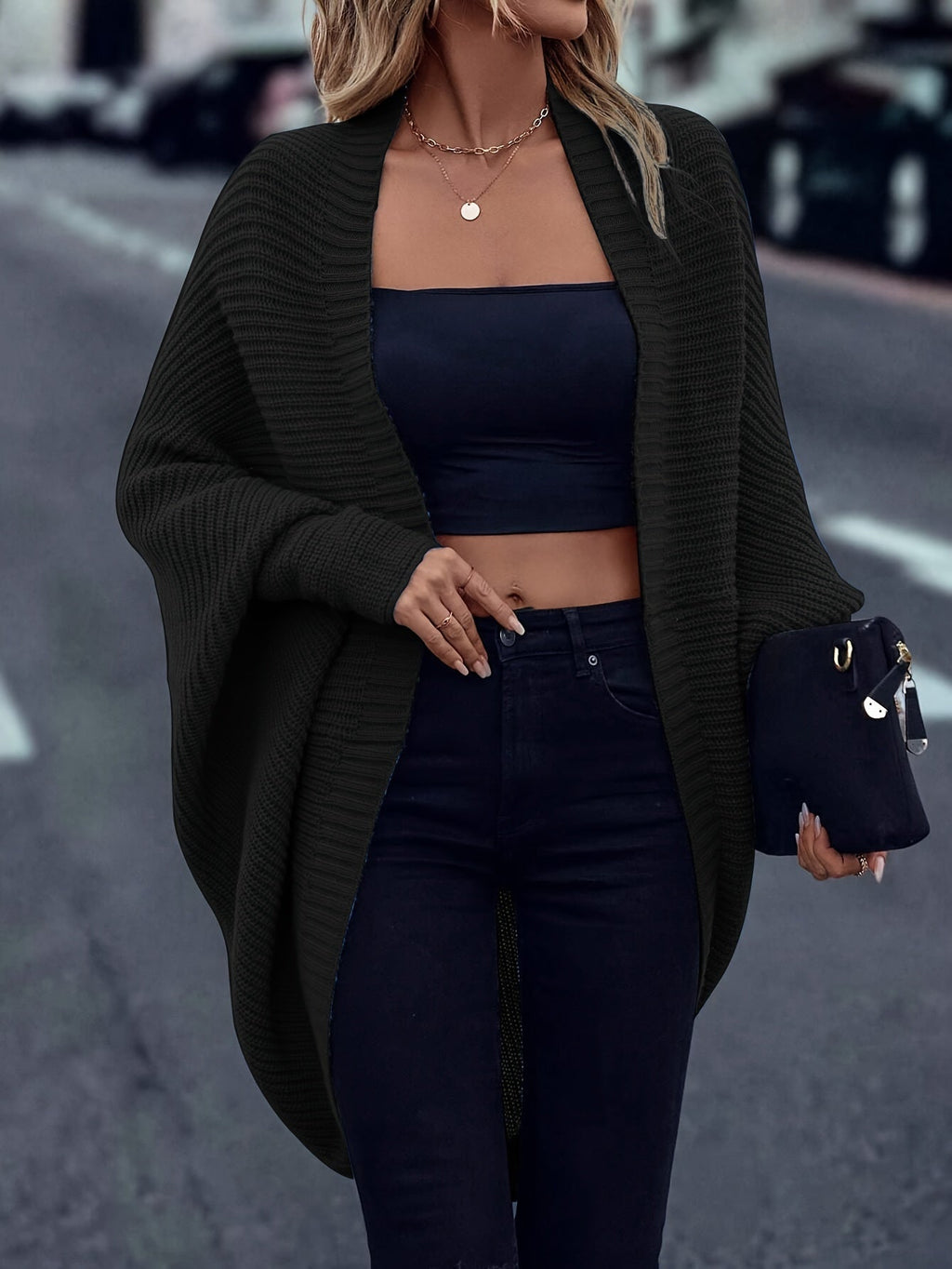 Women's Soft Drape Open Longline Christmas Cardigan