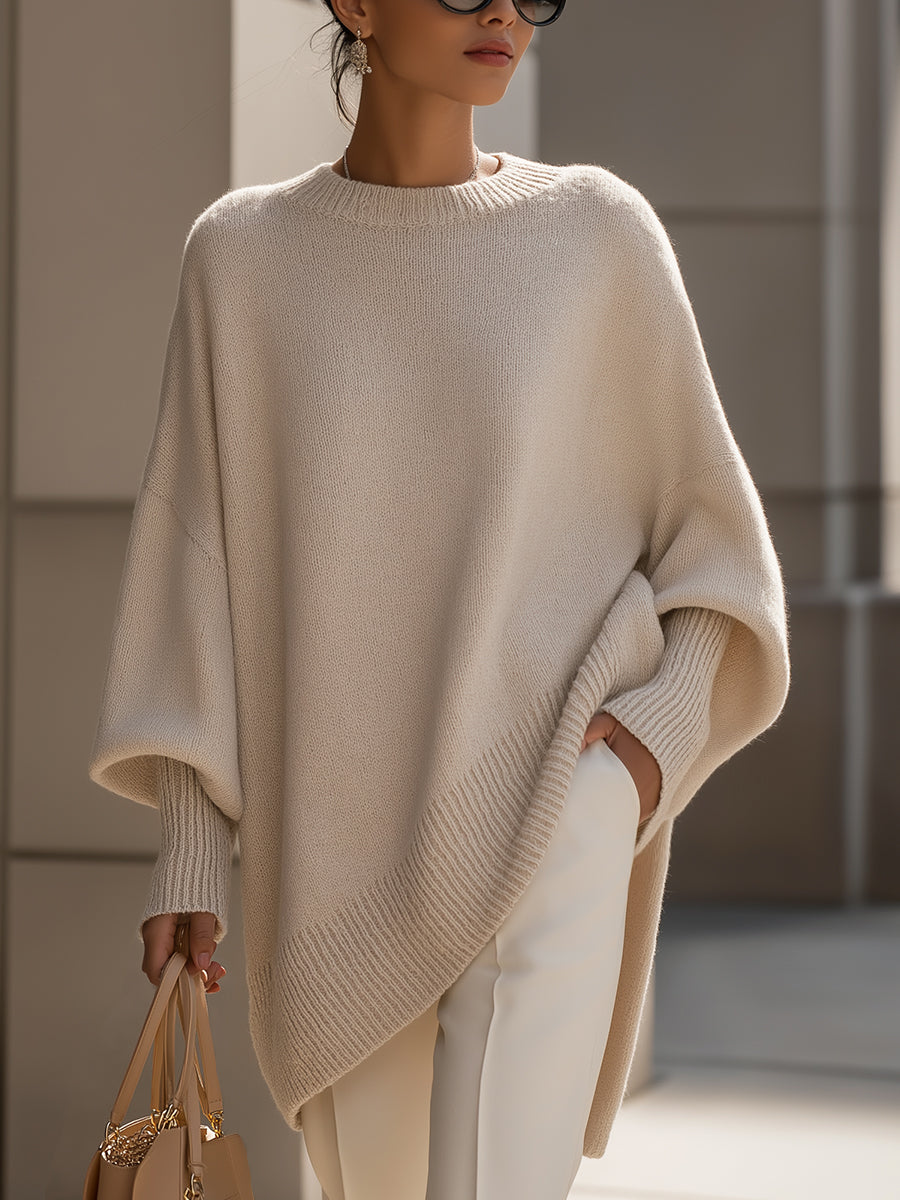 Women's Draped Oversized Knit Jumper for Easy Layering – Beige
