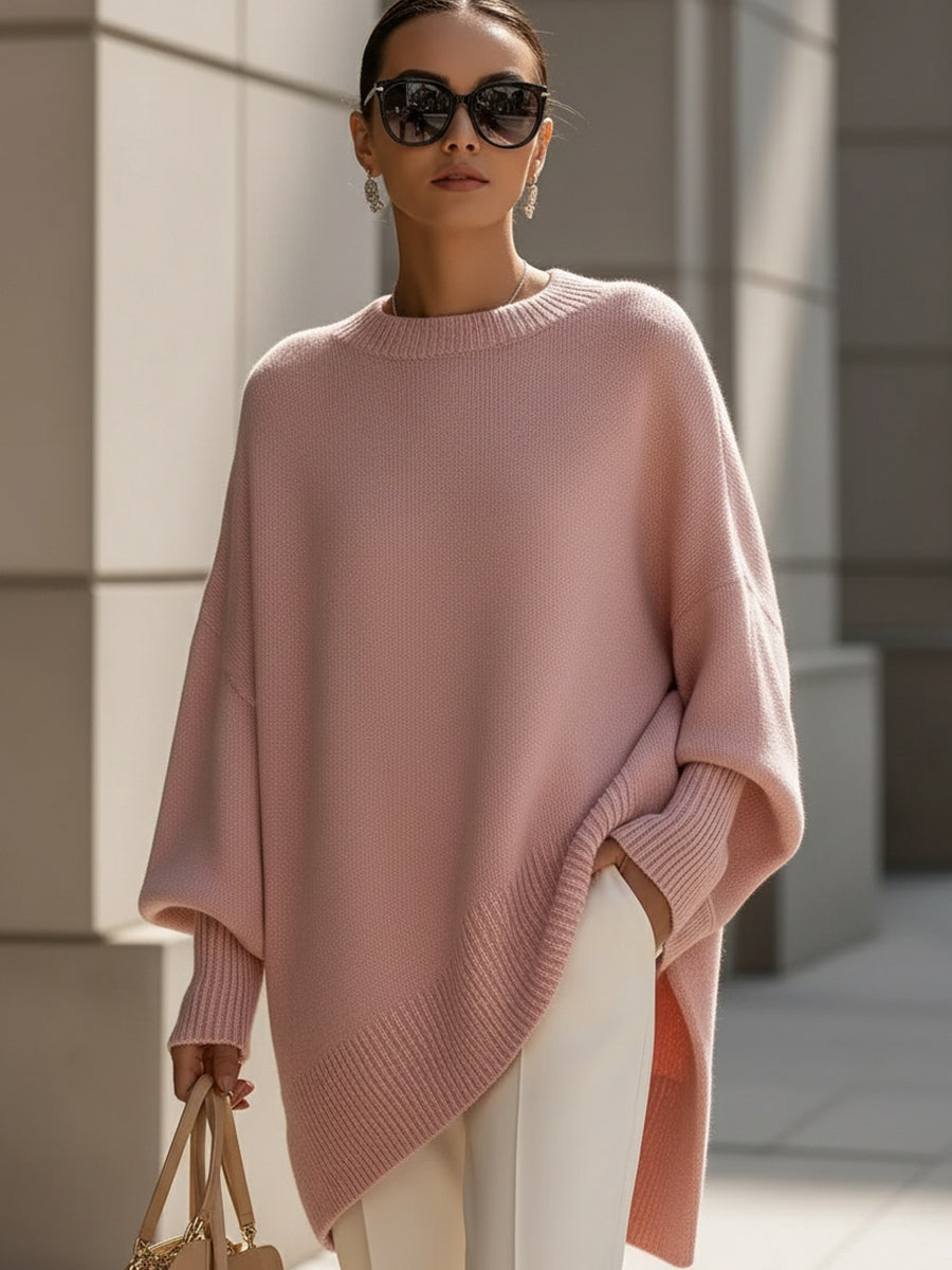 Women's Draped Oversized Knit Jumper for Easy Layering – Pink