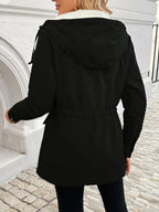 Women's Black Lined Zip Jacket with Cinched Waist Hood