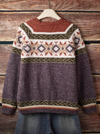 Women's Relaxed Knit Cardigan with Patterned Yoke