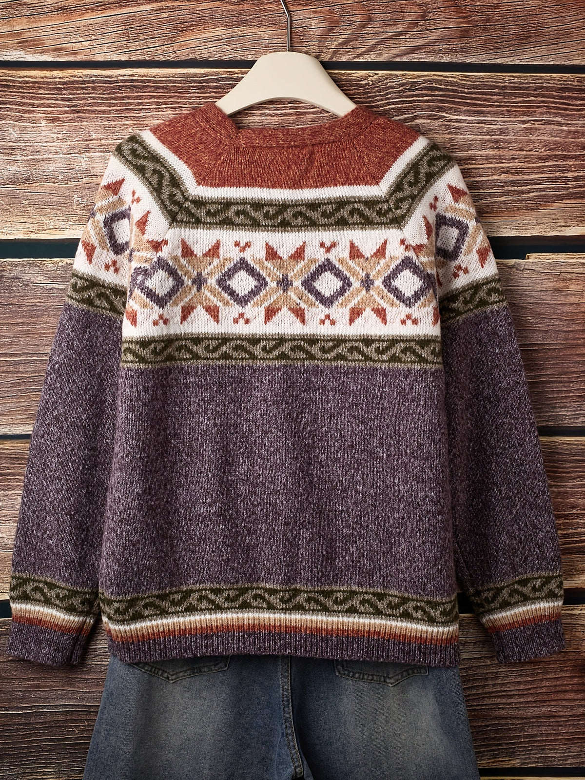 Women's Relaxed Knit Cardigan with Patterned Yoke