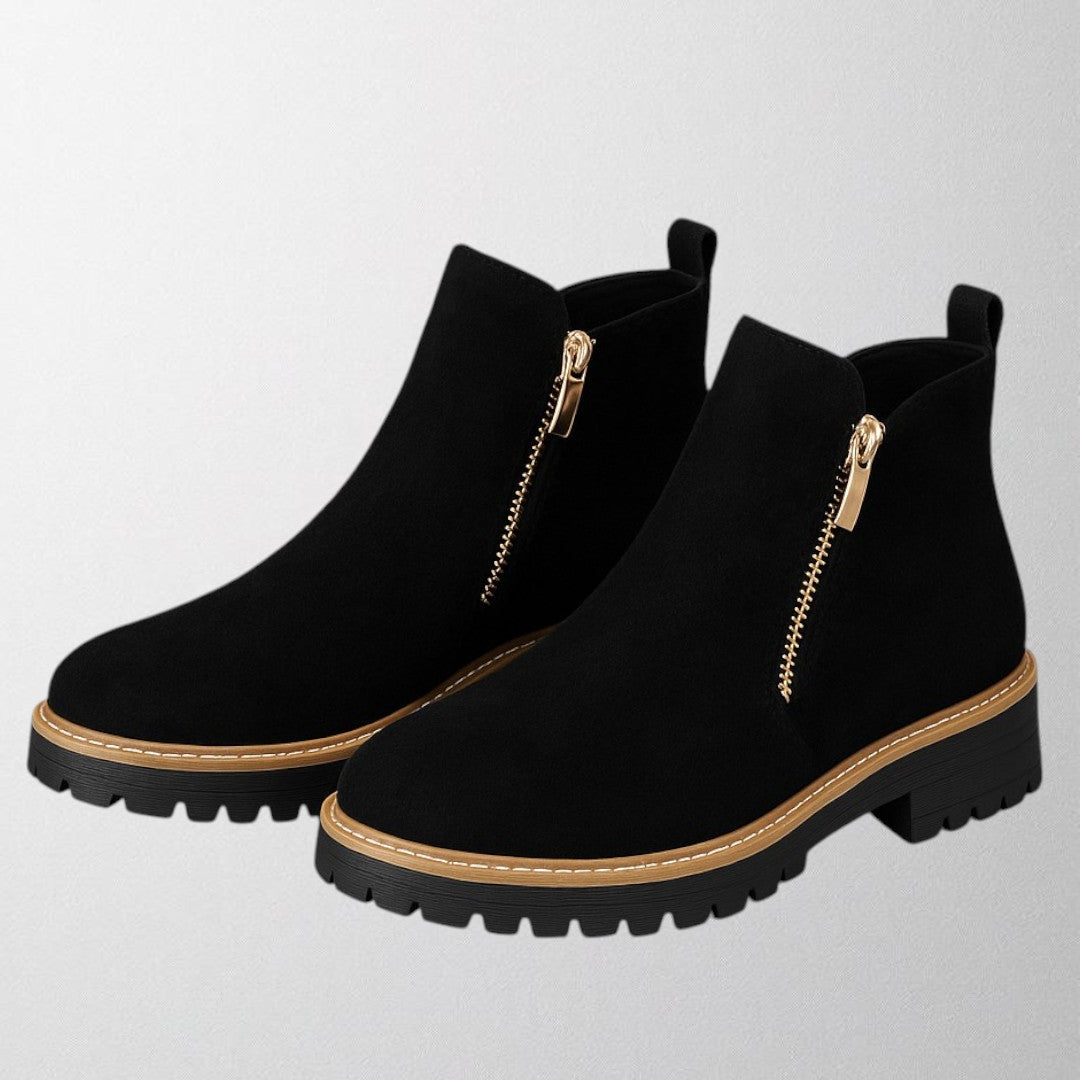 Women's Round Toe Shoes with Side Zip Fastening
