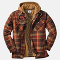 Men's Padded Printed Overshirt Jacket with Drawstring Hood – Brown