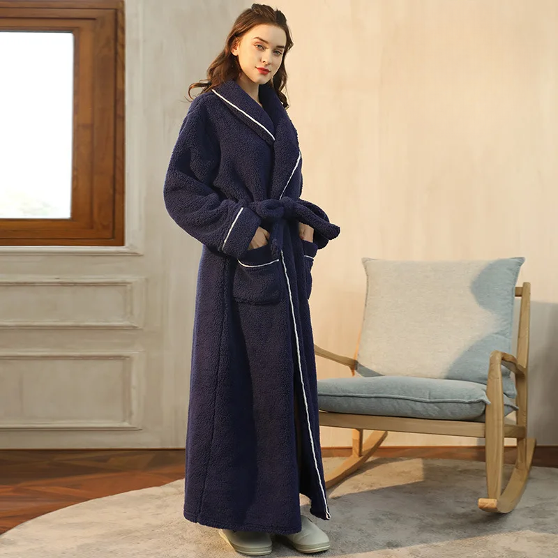 Women's Long Flannel Dressing Gown with Shawl Collar