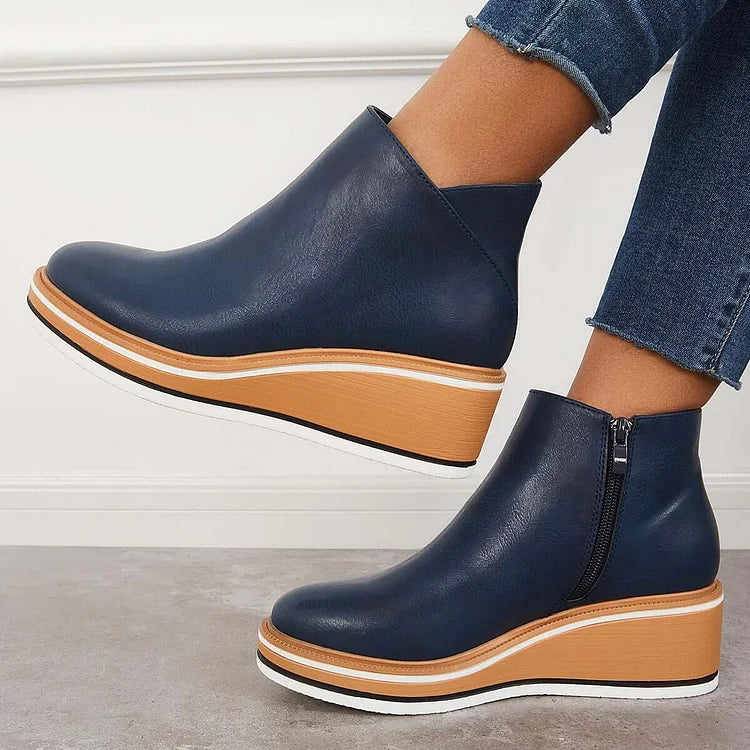 Women's Cushioned Platform Round Toe Ankle Boots