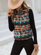 Women's Blue Patterned Zip-Front Gilet