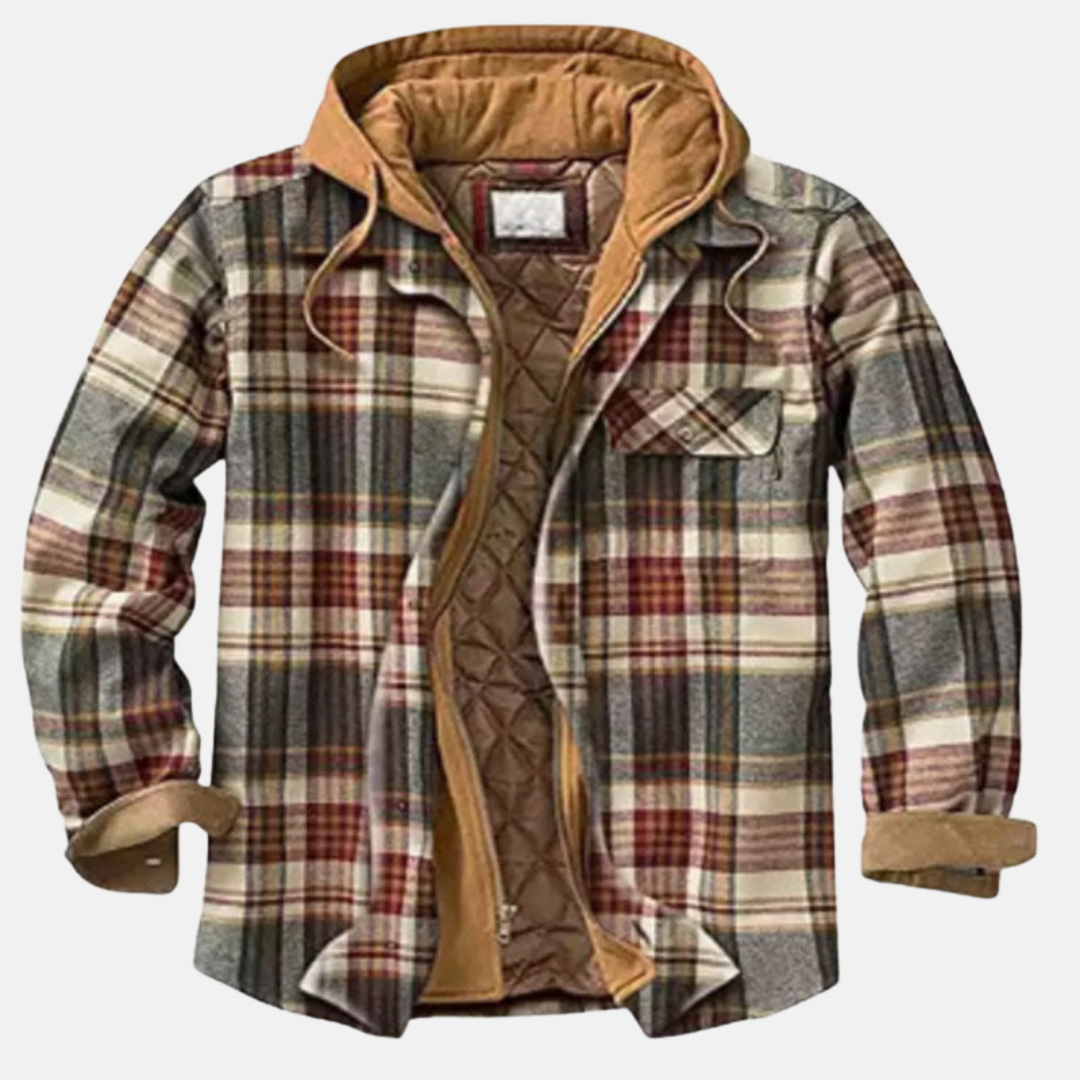 Men's Padded Printed Overshirt Jacket with Drawstring Hood – Khaki