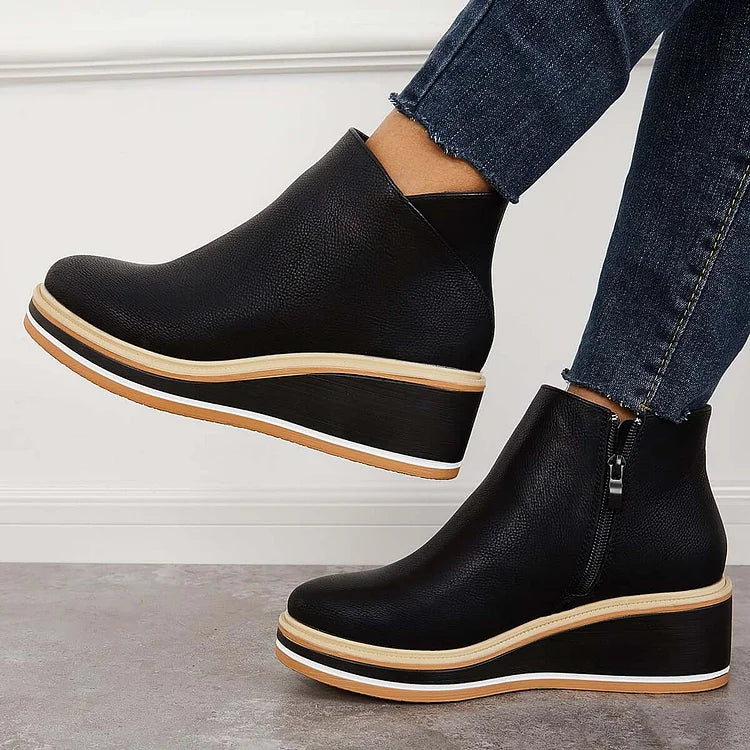 Women's Cushioned Platform Round Toe Ankle Boots