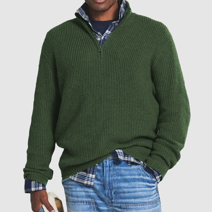 Men's Fine-Ribbed Quarter-Zip Soft Knit Jumper Regular Fit – Green