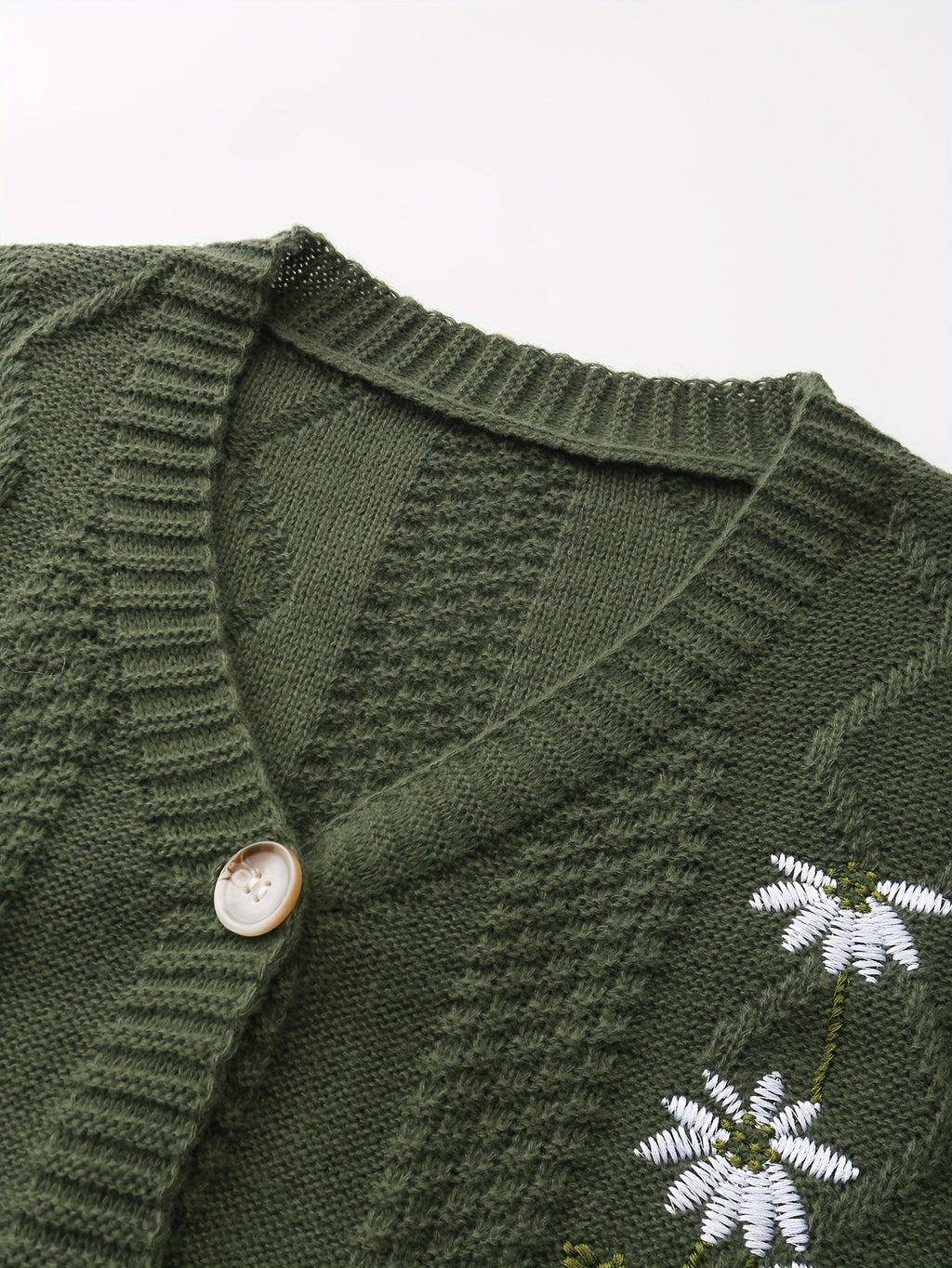 Women's Embroidered Flower Knit Cardigan with Pockets