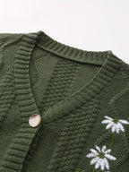 Women's Embroidered Flower Knit Cardigan with Pockets