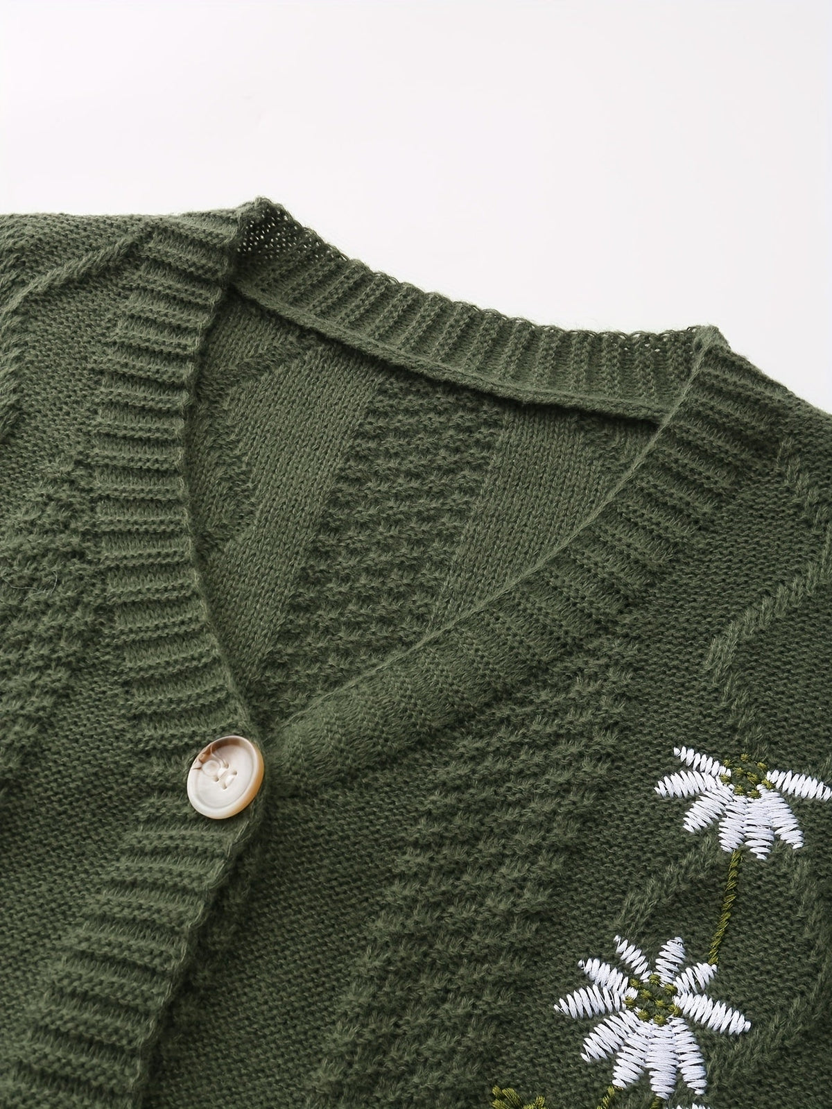 Women's Embroidered Flower Knit Cardigan with Pockets