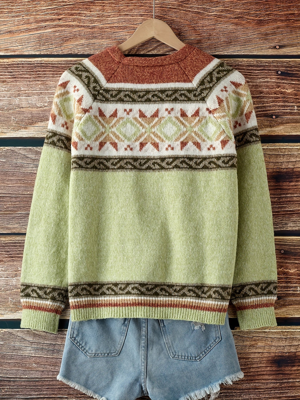 Women's Relaxed Knit Cardigan with Patterned Yoke