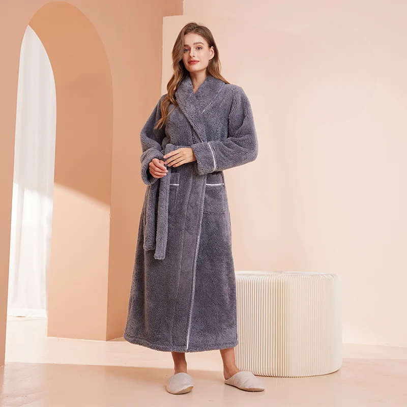 Women's Long Flannel Dressing Gown with Shawl Collar
