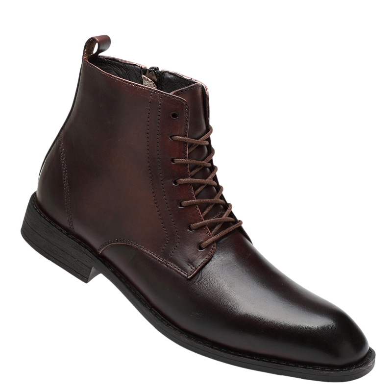 Men's Smooth Leather Ankle Boots with Low Heel