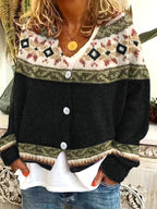 Women's Relaxed Knit Cardigan with Patterned Yoke