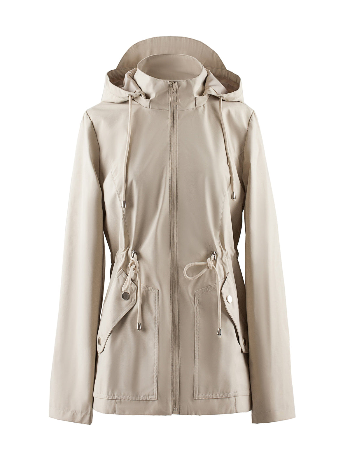 Women's Khaki Lightweight Hooded Jacket with Cinch Waist