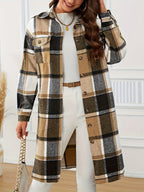 Women's Country Check Long Coat with Chest Pockets
