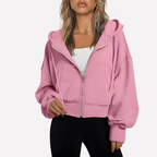 Women's Cropped Zip Hoodie Drawstring Hood Printed Accents