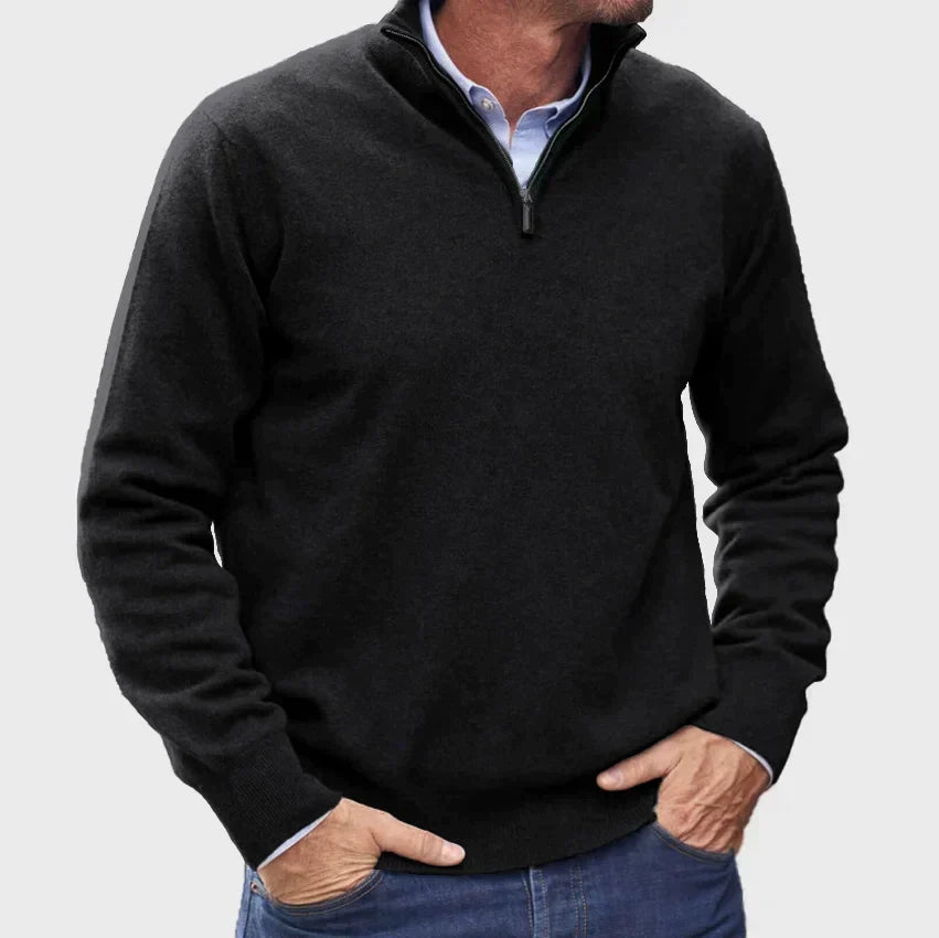Men's High-Collar Quarter-Zip Knit Jumper for the Office – Black