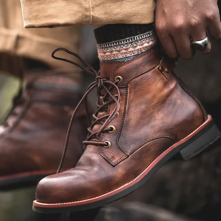 Men's Leather-Look Lace-Up Boots with Rugged Ankle Profile