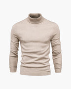 Men's Classic-Fit Roll-Neck Jumper in Soft Fine Knit – Beige