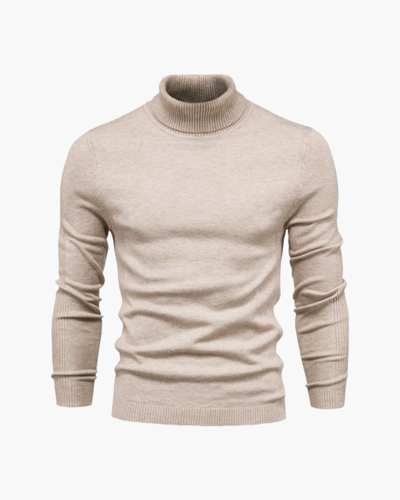 Men's Classic-Fit Roll-Neck Jumper in Soft Fine Knit – Beige