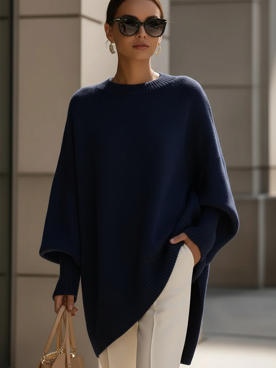 Women's Draped Oversized Knit Jumper for Easy Layering – Navy Blue