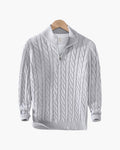 Men's Cable-Knit Half-Zip Jumper with Ribbed Trims – Grey