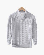 Men's Cable-Knit Half-Zip Jumper with Ribbed Trims – Grey