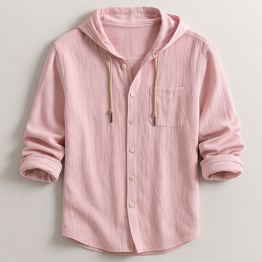 Men's Lightweight Hooded Overshirt with Button Front – Pink