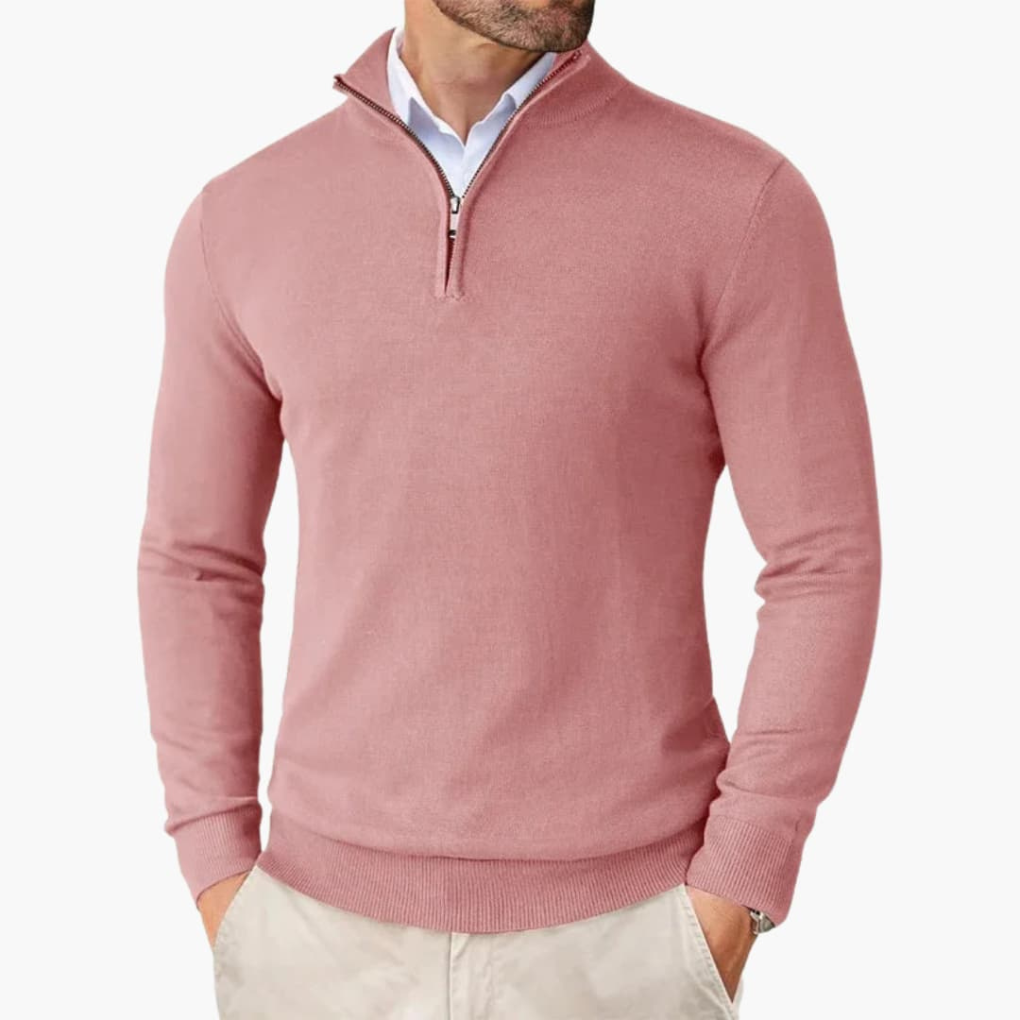 Men's Smooth Knit Quarter-Zip Jumper with Clean Lines – Pink