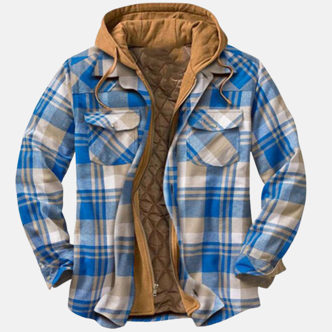Men's Padded Printed Overshirt Jacket with Drawstring Hood – Light Blue