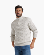 Men's Cable-Knit Half-Zip Jumper with Ribbed Trims