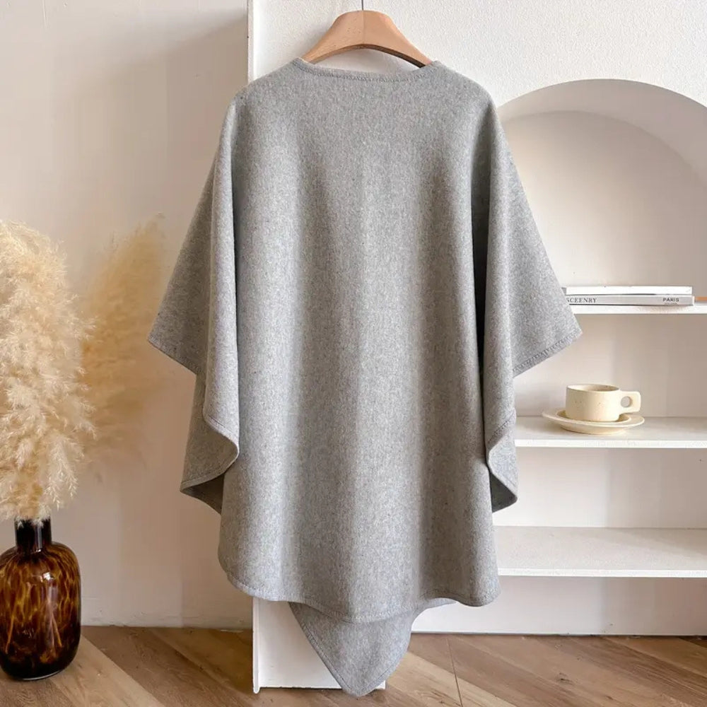 Women's Windproof Poncho Coat Draped Sides Belted Waist