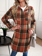 Women's Country Check Long Coat with Chest Pockets